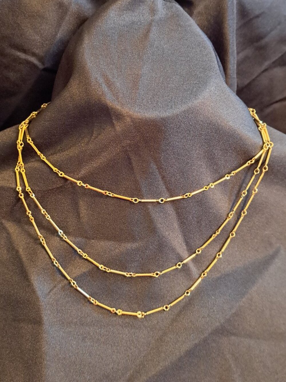 Vintage Multi-strand Layered Gold Tone Bar Chain Necklace .